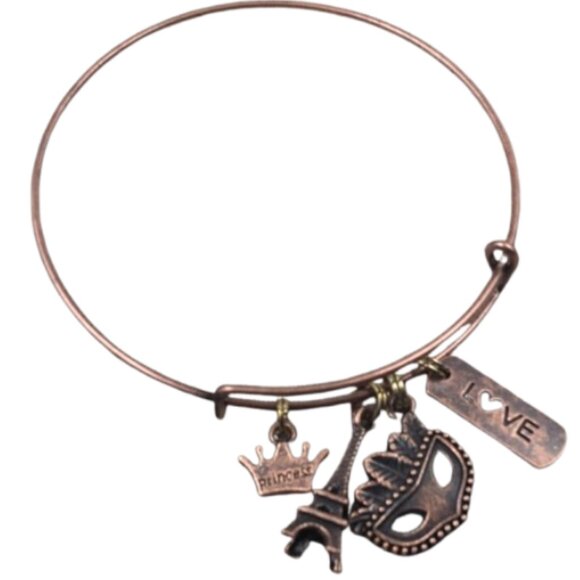 HAND-CRAFTED Copper Wire Expandable Adjustable Charm Bangle Bracelet - Picture 4 of 9